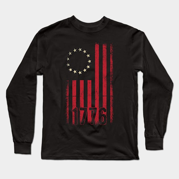 Betsy Ross Distressed Flag with 13 Stars for Protesters Long Sleeve T-Shirt by clickbong12